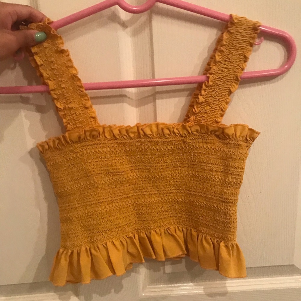 Yellow smocked crop top